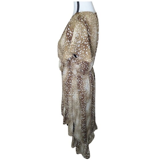 Buddy Love High-Low Ruffle Hem Dress Brown Animal Print Flutter Sleeve Western - Picture 3 of 12